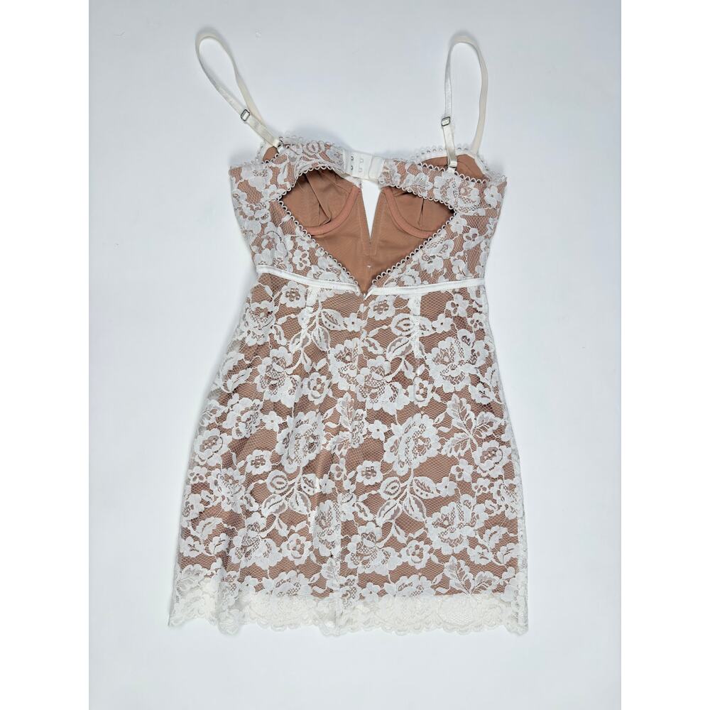 For Love & Lemons Ivory Lace Corset Mini Dress Nude Lining Romantic Bridal New - Picture 10 of 16